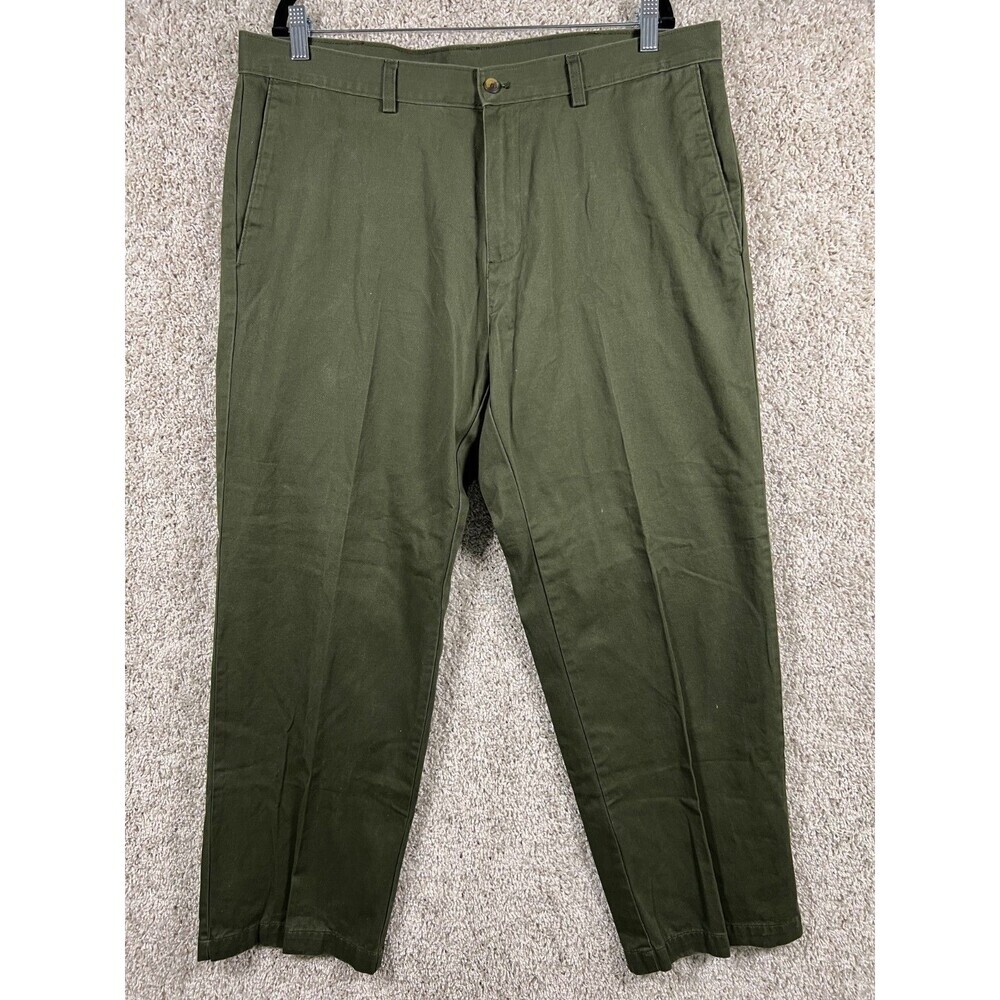 Haggar Men's Olive Green Chino Pants Size 38x30 Cotton Flat Front Casual Pre-Own